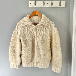 Avoca Handweavers Knit Cardigan 100% Wool From Ireland